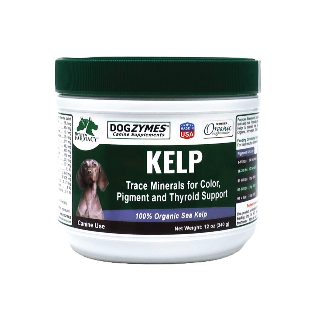Dogzymes Organic Norwegian Kelp for Pets, a Valuable Nutrition Source Rich in Iodine to Support Gland Function, Especially The Thyroid (12 Ounce)