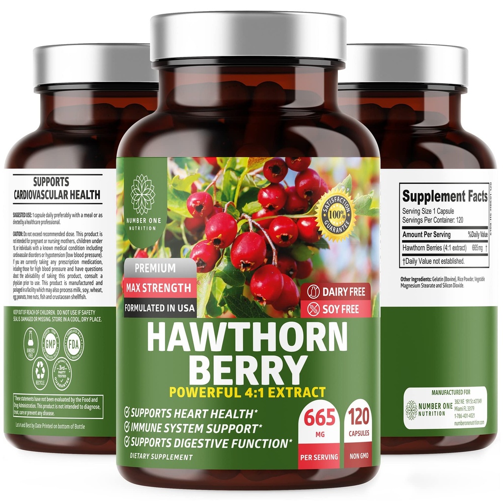 N1N Premium Hawthorn Berry Capsules [Max Sterkte, 2660mg] Alle natuurlijke Hawthorn Extract supplement ter ondersteuning van immuniteit, 120 capsules