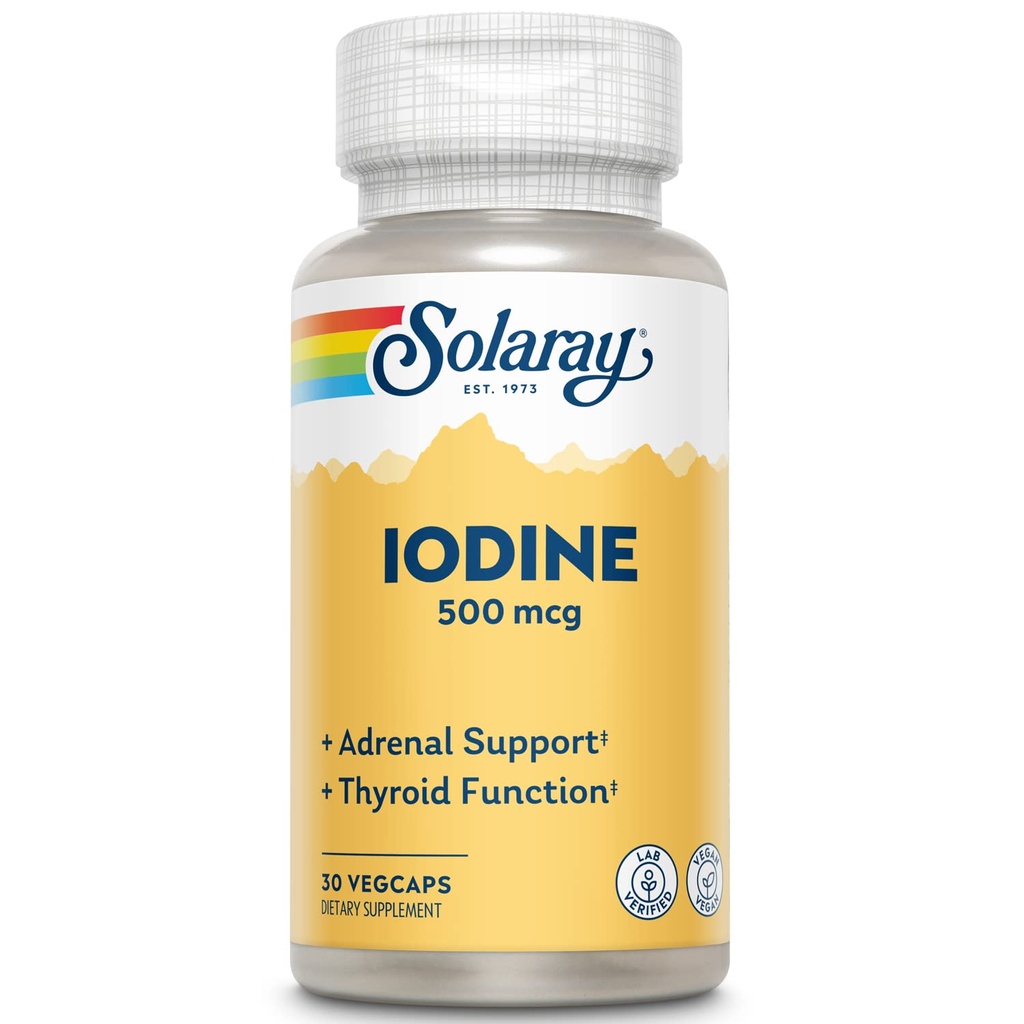 Solaray Jodium 500 mcg, Jodium Supplement voor gezonde Adrenal en Thyroid Ondersteuning, Energie, Metabolisme en Focus, Kaliumjodide, Vegan, 60-dagen geld-terug garantie, 30 porties, 30 VegCaps