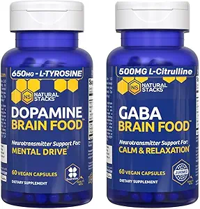 NATURAL STACKS Dopamine & GABA Brain Food Bundle - Supports Mental Drive, Calmness & Relaxation* - 120 Total Capsules