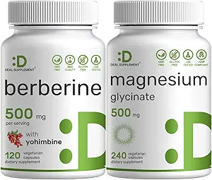 Deal Supplement Magnesium Glycinate 500mg Veggie Capsules & Berberine Supplement met Yohimbine Bundle 