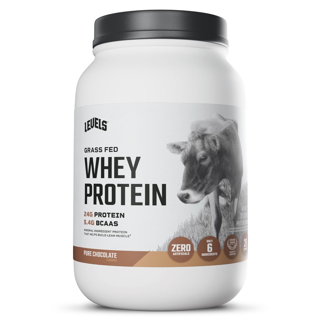 Levels Grass Fed Whey Protein Powder, No Artificials, 24G of Protein, Pure Chocolate, 2LB