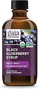 Gaia Kruiden Zwarte Vlierbes (Sambucus Nigra) Siroop Volwassen Dagelijks - Immune Ondersteuning Supplement - met USDA Gecertificeerde Biologische Zwarte Vlierbessen voor Immune Systeem Ondersteuning - 3 Fl Oz (9-Dag Supply)
