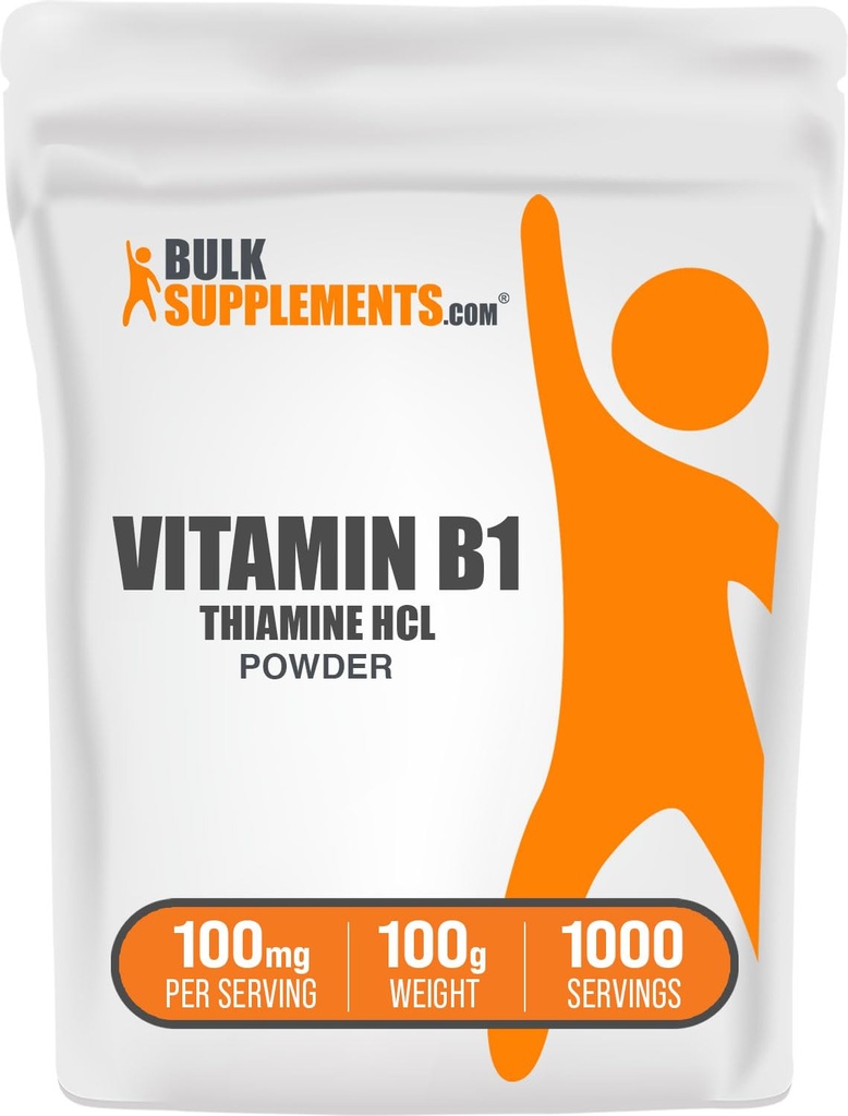 BulkSupplements Thiamine HCl Poeder - Thiaminehydrochloride, B1 Vitaminen, Thiamine B1 Supplement, Thiamine 100mg - Glutenvrij, 100mg per portie, 100g (3.5 oz) (pakket van 1)