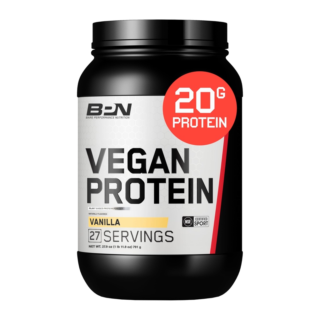 BARE PERFORMANCE NUTRITION Vegan Protein, Plant Based Protein, Pea Protein, Watermeloen Proteïne en Pompoen Proteïne, Natuurlijk zoet en smaakvol (Vanilla)