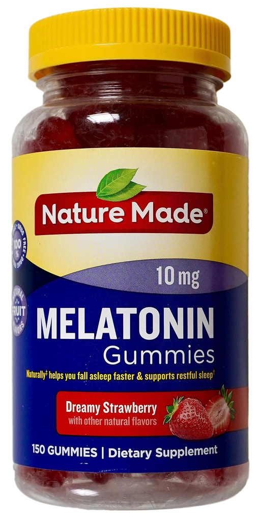 Nature Made Melatonine 10mg Dreamy Aardbei Natuurlijke smaken, 150 Gummies