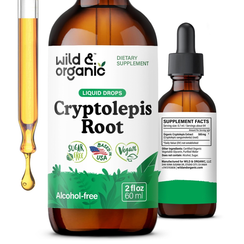 Wild & Organic Cryptolepis Sanguinolenta Tinctuur - Detox & Immune Support Supplement - 1-maand levering - Cryptolepis Extract Liquid Drops - Vegan, Sugar & Alcohol-Free - 2 fl oz