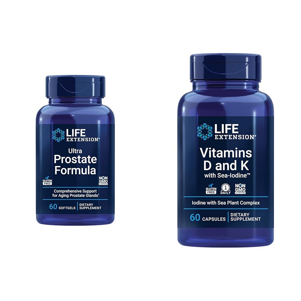 Life Extension Ultra Prostate Formula, Saw Palmetto voor mannen, pygeum, stekende Nettle & Vitaminen D en K met Sea-Iodine, Vitamine D3, Vitamine K1 en K2, Jodium
