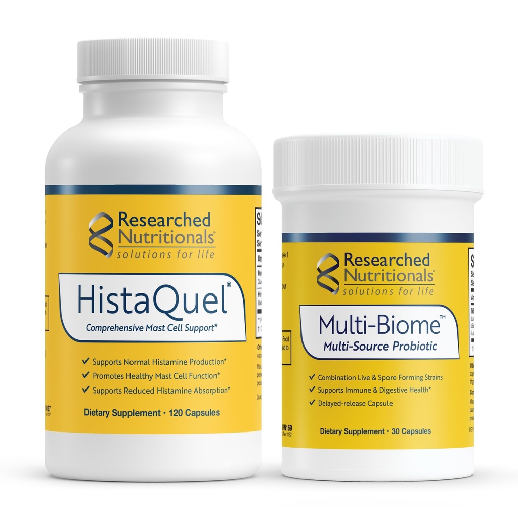 Researched Nutritionals Mast Cell Support Duo - HistaQuel to Supports Normal Histamine Production (120 Capsules) & Multi-Biome Multi Strain Probiotic for Immune & Histamine Support (30 Capsules)
