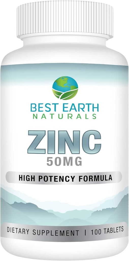Best Earth Naturals 50 Mg Zink Supplementen - Immune Support Supplement - High Potency Natural Antioxidant - 100 Tablets (100 Day-Supply)