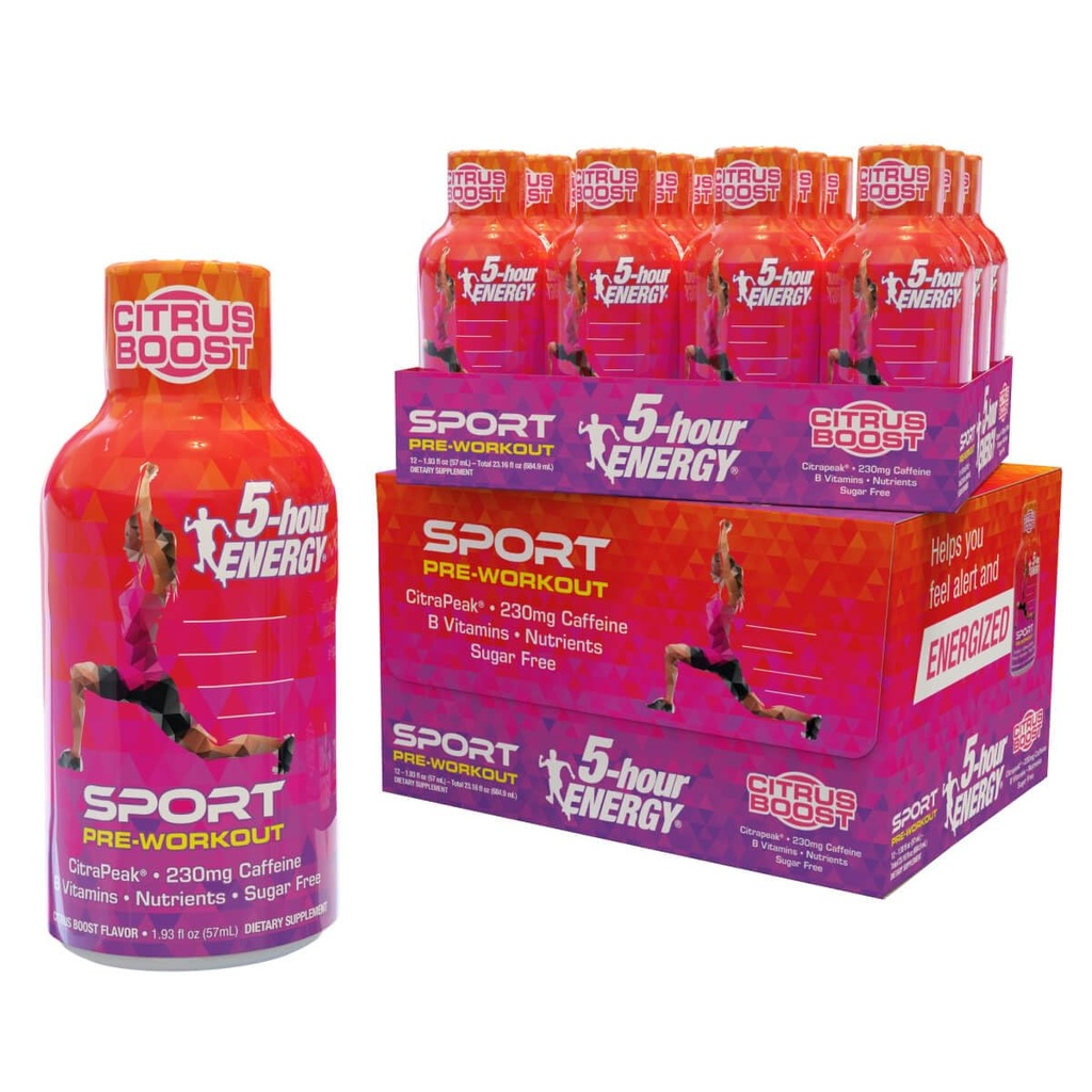 5-Hour Energy Extra Strength Sport Shots met Citrapeak, Citrus Boost smaak, Pre-Workout 24 Tellen (1.93 fl oz)