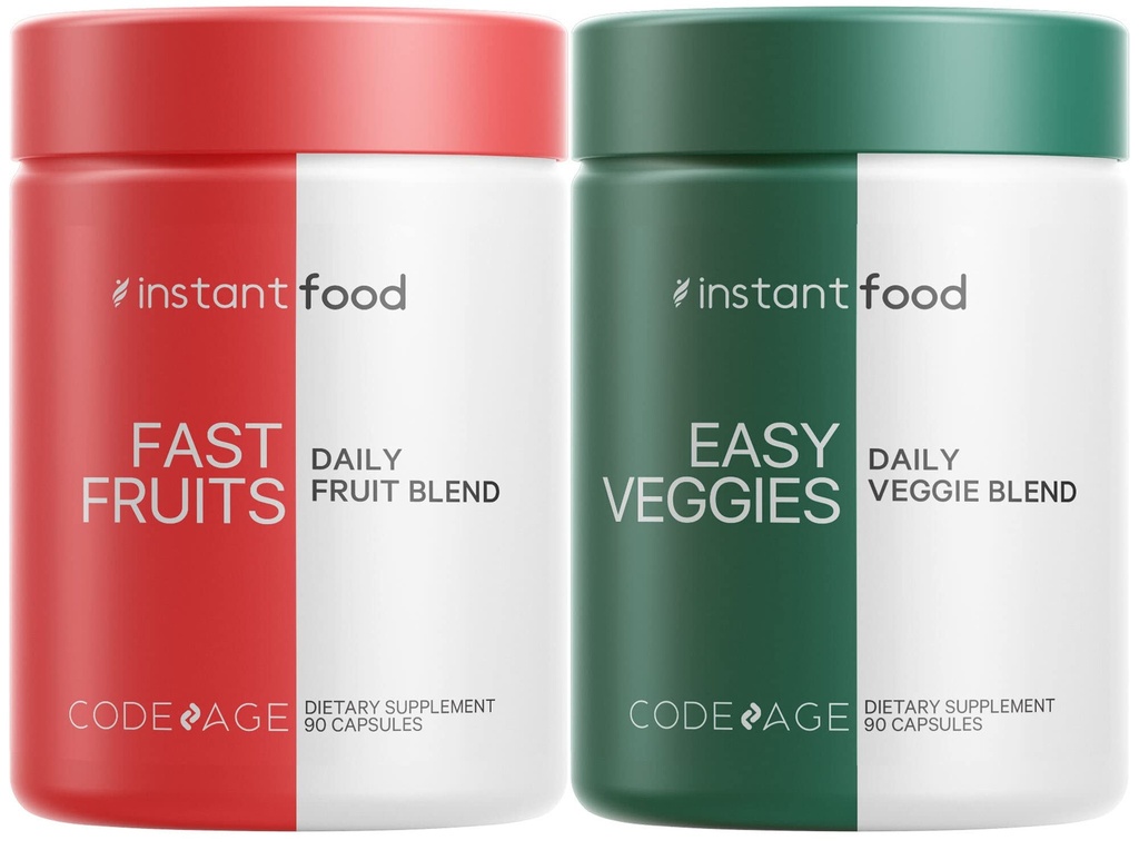 Codeage Instantfood Easy Veggies + Fast Fruit Vitaminen Bundle, 30+ Dagelijkse groenten & fruit poeders, Whole Food Groen, Multivitamine, Vezels, Vegan Superfood Minerals Supplement - 180 Capsules