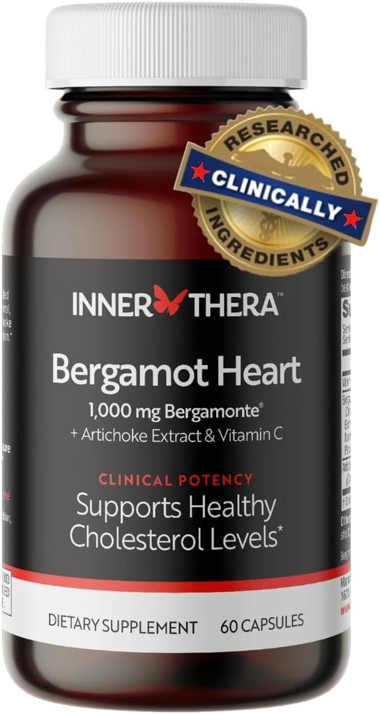 Bergamot Heart -1000mg Gecertificeerde Citrus Bergamot - Extra sterkte Polyfenolen - Cardioloog Ontwikkeld en klinisch bewezen - Bergamot Supplement voor hoge cholesterol en hartgezondheid