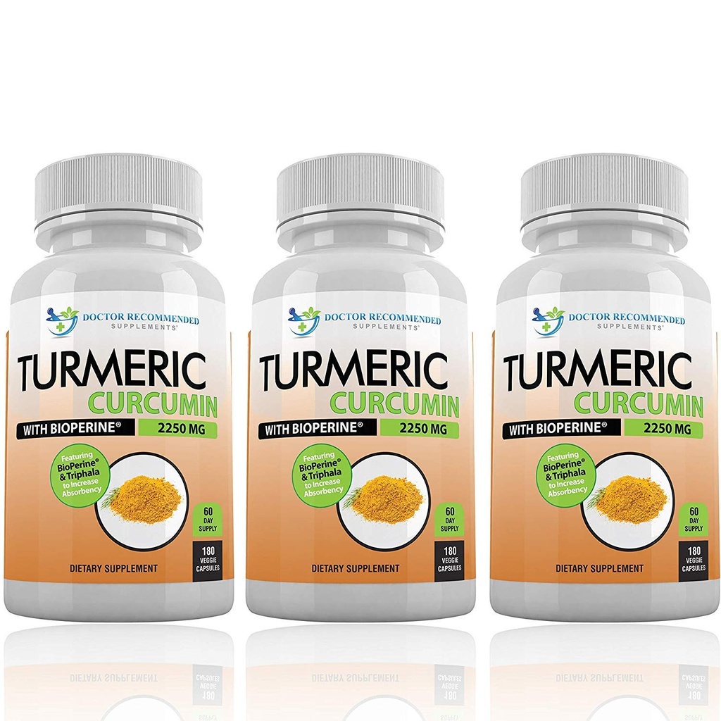 Kurkuma Curcumine met Bioperine en Triphala - 2250mg/d - 540 Veggie Capsules met Black Pepper Extract -Kurkuma Supplement