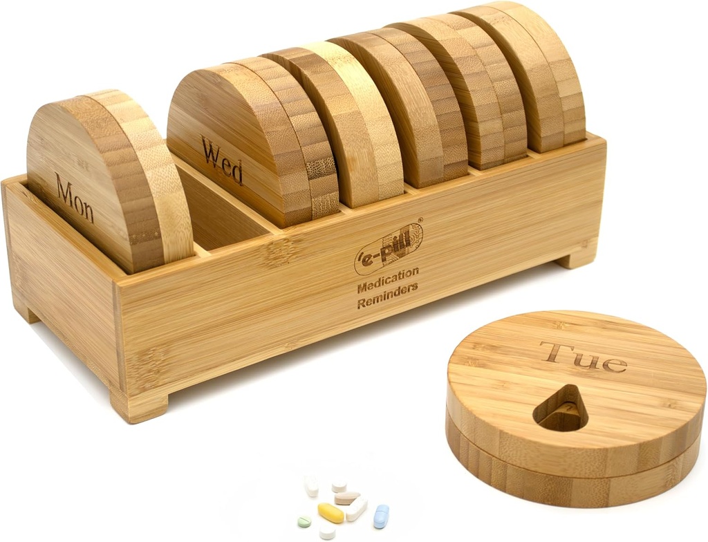 e-pil Bamboo Weekly pil Organizer, 7 dagen pil Box voor tabletten, vitaminen of supplementen