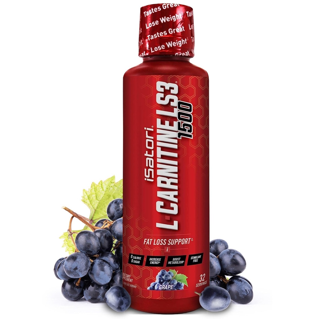 iSatori L-Carnitine LS3 1500, Triple-Blend Liquid L Carnitine Supplement, met acetaat & Tartraat, Stimulerende Vrije Energie, Lage Calorieën, Suiker of Gluten, Keto-Friendly, Grape Flavor (32 Servers)