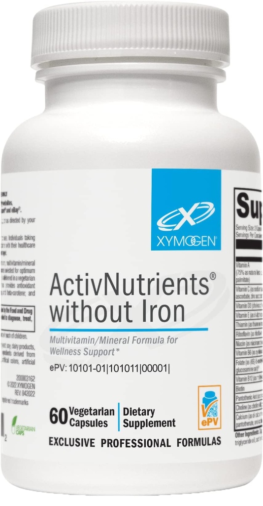XYMOGEN ActivNutrients Without Iron - Multivitamine Multimineral for Wellness, Immune, Energy and Mood Support - Chelated Minerals + Active B Vitamins with Folaat (60 Capsules)