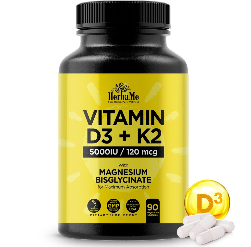 Vitamine D3 5000 IE + K2 met magnesiumbisglycinaat voor Max Absaturatie 