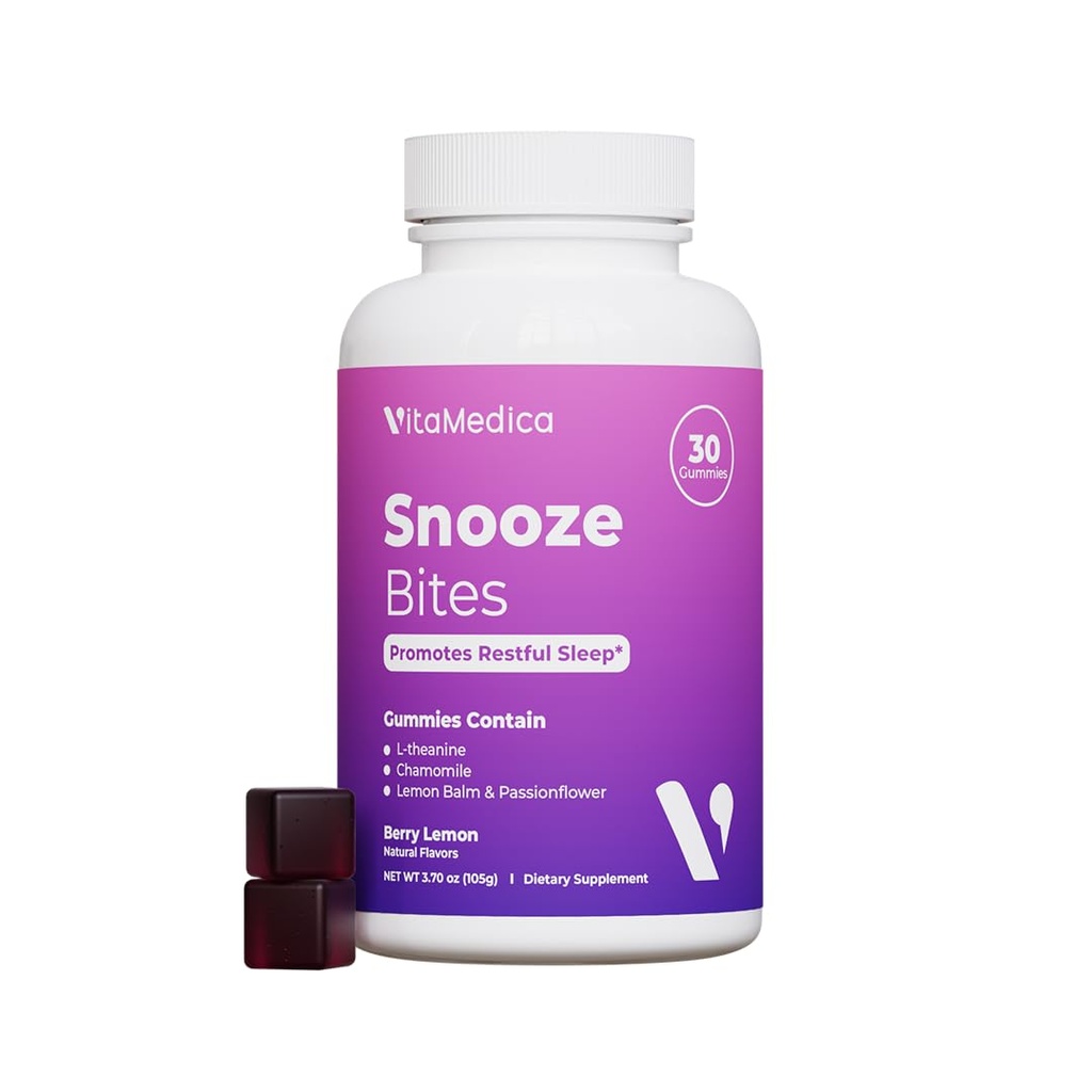 VitaMedica Snooze Sleep Gummies - Melatonine-Free, Zero Grogginess - L-Theanine, kamille, Passiebloem & Citroen Balm - Slaaphulp Gummies voor volwassenen - 30 Tel.
