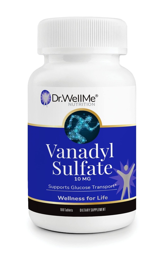 Dr. WellMe Vanadyl Sulfate 10mg 100 tabletten bloedsuiker, onderhoudsstof glucose en metabolisme Niet-GMO, Glutenvrij supplement voor mannen en vrouwen