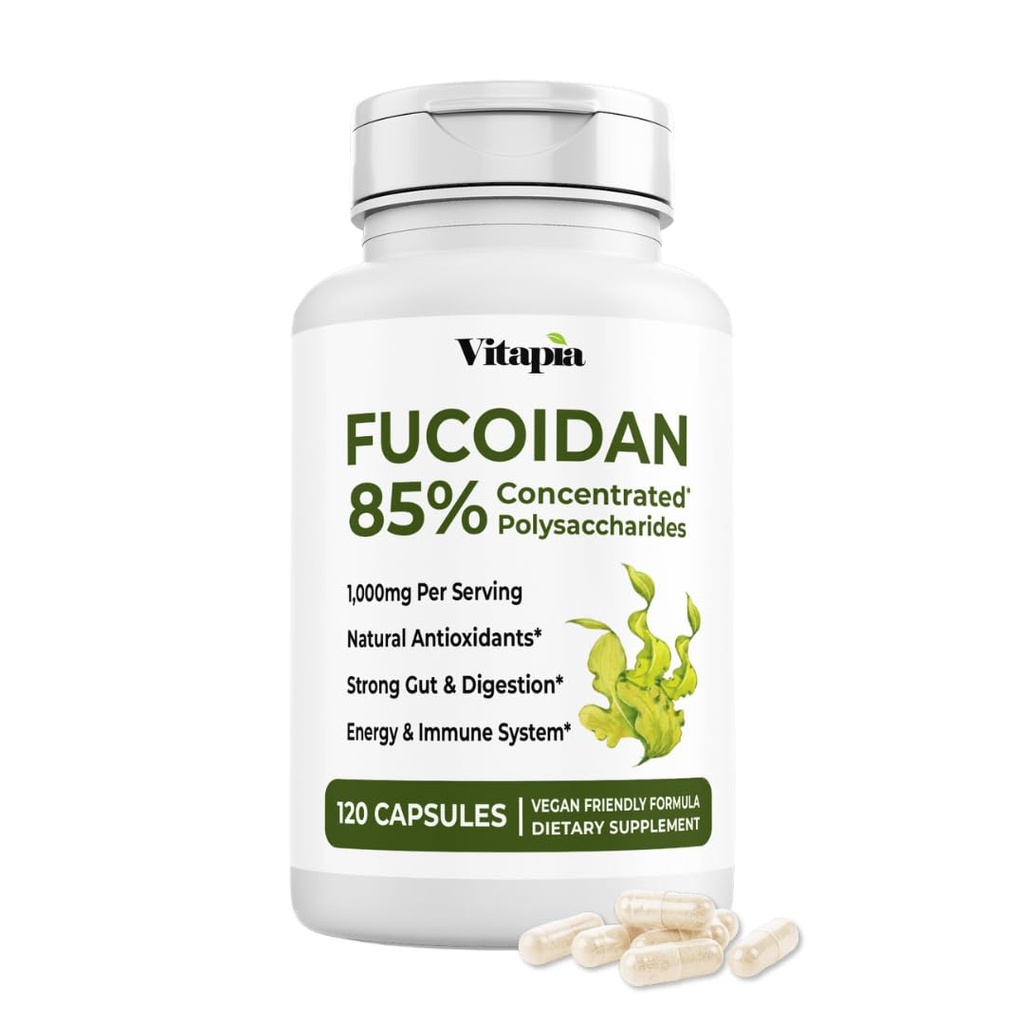 Vitapia Pure Fucoidan 85% Bruine Zeewier Extract voor Immune, Sterke Cellulaire Gezondheid, Digestieve Ondersteuning - 1000mg Fucoidan Per Serving - 120 Veggie Capsules Non-GMO, Gluten-Free, Vegan-Friendly
