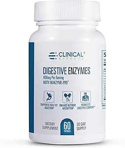 Clinical Effects Digestive Enzymes with Makzyme-Pro - Gut Health Enzyme and Probiotic Supplement to Support Digestion, Nutrient Absorption, Digestive Comfort - 60 Vegan Supplement Capsules - USA Made