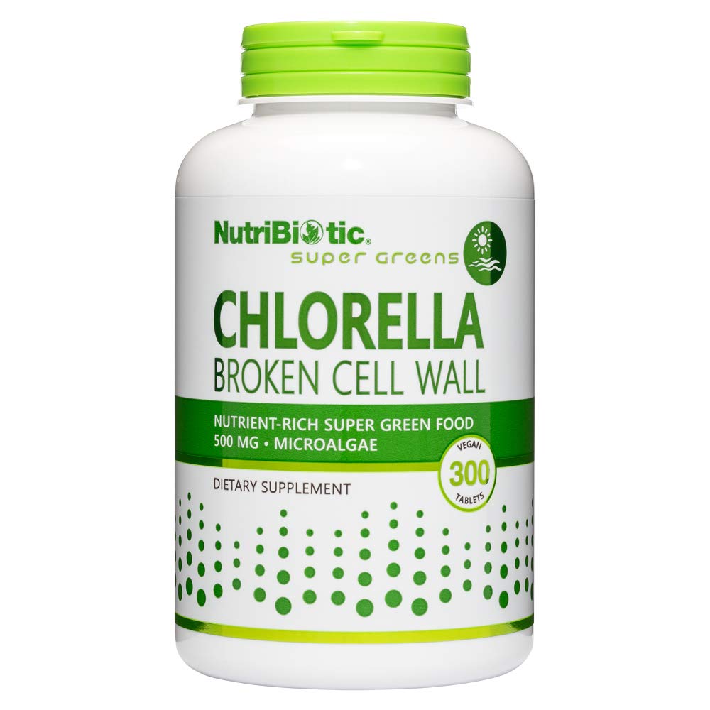 NutriBiotic-Chlorella Super Green Food 500 mg 300 Tabs Broken Cell Wall Nutrient-Rich Microalgen, Water Cultivated Superfood 