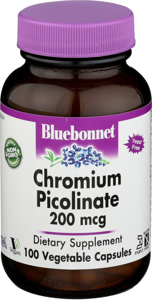 Bluebonnet Voeding, Chroom Picolinaat 200mcg, 100 Veggie Capsules
