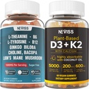 NEVISS Suikervrij L-Tyrosine L-Theanine Gummies 120 Tellingen + Suikervrij D3 5000IE K2 Gummies 120 Tellingen