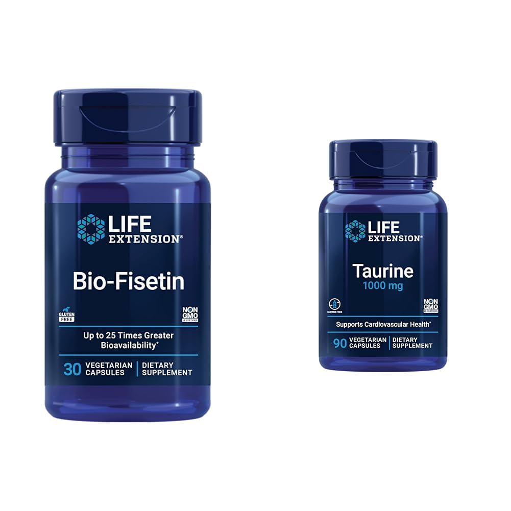 Levensverlenging Bio-Fisetin 30 Capsules Cellular Health Bundel met Taurine 1000mg 90 Capsules Heart Health