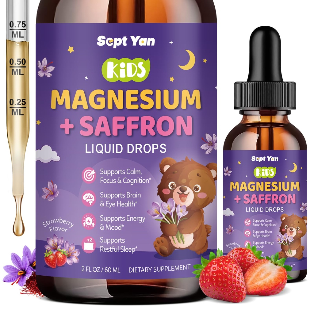 Magnesium Glycinate Liquid Drops, 1000mg Magnesium Glycinate, Citrate & Threonate with Cellulose Fiber, L-Theanine, Vitamine B & C for Sleep, Muscle, Energy & Relaxation, Sugar-Free Lemon Flavor