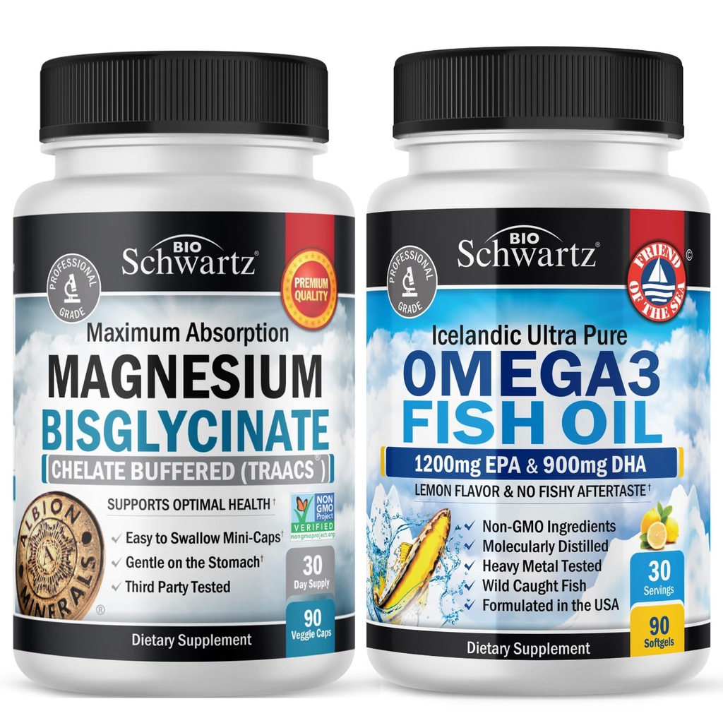 Magnesium Bisglycinaat 180 Aantal + Omega 3 Visolie 90 Tel Bundle