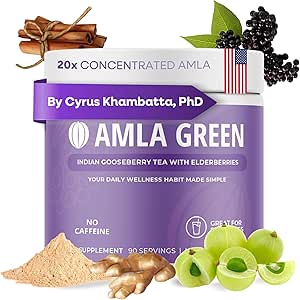 Amla Powder & Immunity Blend Superfood Supplement met Vlierbes, 20x Ultra Geconcentreerde Amla, Immune Support, Gemaakt met Gember, Kaneel, Pepermunt, Indiase kruisbessen, Immuniteit, 90 Servers