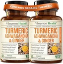 Ashwagandha Turmeric Curcumin Supplement with Ginger - Organic Turmeric Supplement, Curcumin with Black Pepper (95% Curcuminoids), Ginger Root for Joint Health, Energy & Immune Support. 2 Pack