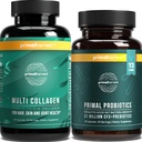 Primal Oogst Probiotica & Multi Collageen Supplementen voor vrouwen en mannen Pre en Probiotica met 31 miljard CFU en Collageen Peptides Pillenbundel