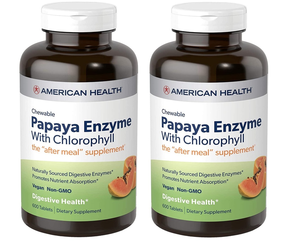 American Health Papaya Enzyme met Chlorofyl Kauwtabletten - 600 Tel (200 Total Servings) (Pack of 2)