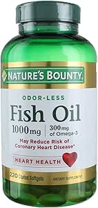 Nature's Bounty Fish Oil 1000 mg Omega-3, 220 Odorless Softgels (pakket van 3)
