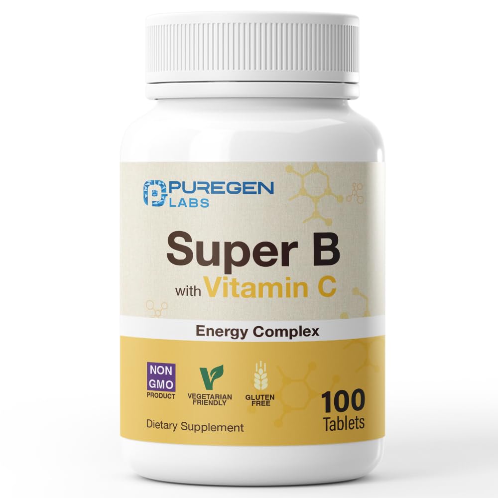 Purigen Labs Super B Energy Complex met vitamine C - Immuungezondheids-, energie- en zenuwstelselondersteuning - Non-GMO, Glutenvrije 100 Vegetarische tabletten