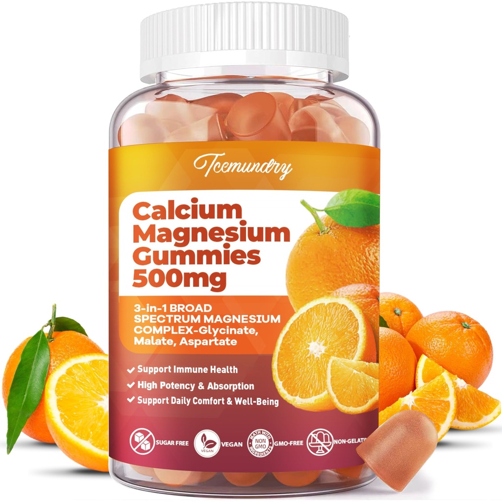 Calcium Magnesium Supplement Gummies voor volwassenen: Calcium citraat 600 mg met vitamine D3 & K2 voor vrouwen Mannen - Ondersteunt B0ne Kracht, Beter Zzz, Spieren, Energie & Immune (60 Tel.)