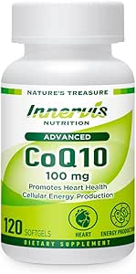 CoQ10 100mg Hart en energie Ondersteuning met Krachtige Antioxidant, 120 Softgels, Eenvoudig inslikken Innerlijke Voeding