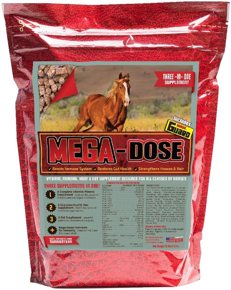 Mega Dose 10 lb, Equine Vitamin Mineral with a Full Serving of Horse Guard Supplement & Hoof Guard
