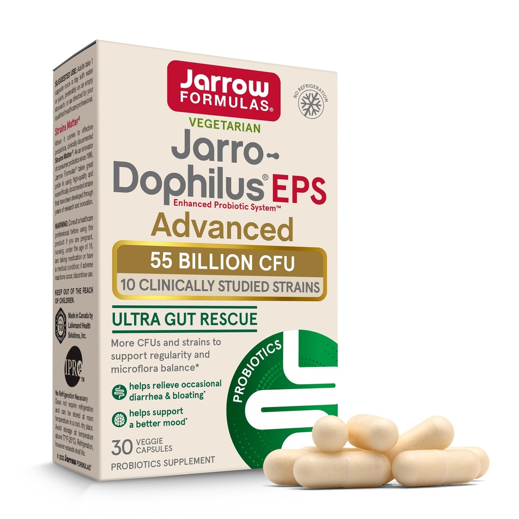 Jarrow Formules Jarro-Dophilus EPS Geavanceerd, 55 miljard CFU Probiotica, Digestieve Ondersteuning voor volwassenen, 30 Probiotische Supplement Veggie Capsules, Tot 30 dagen levering