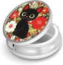 Pill Box-3 Compartiment kleine pil geval voor Purse & Pocket Mini metalen pil houder Travel Pill Container om supplementen vitamines BPA-vrij te houden (schattig kat)