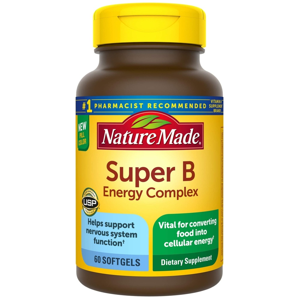 Nature Made Super B Energy Complex, Dieetsupplement voor Zenuwstelselondersteuning, 60 Softgels, 60 dagen levering