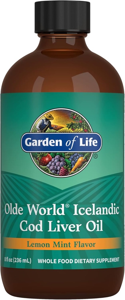 Tuin van het leven Oude Wereld IJslandse kabeljauw Lever Olie Vloeistof - Citroen Mint smaak - 1000mg Omega 3 Visolie, vetzuren, EPA, DHA, Vitamine D & A, CLO Supplementen voor Hearth Health, 47 porties