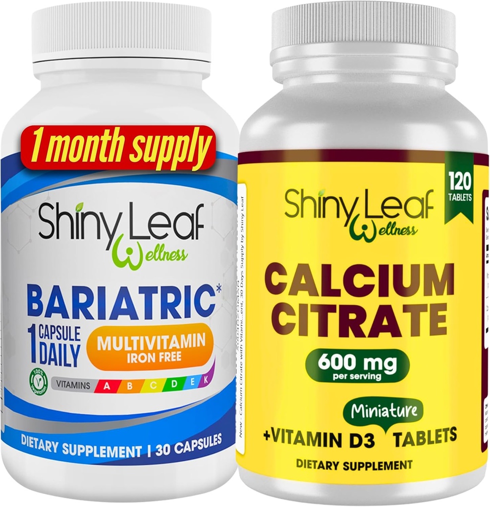 Bariatrische Multivitamine Iron-Free voor vrouwen en mannen Plus Calcium citraat met vitamine D3, Gemakkelijk Slik Capleten, Ongearomatiseerd - 1 Maanden Levering