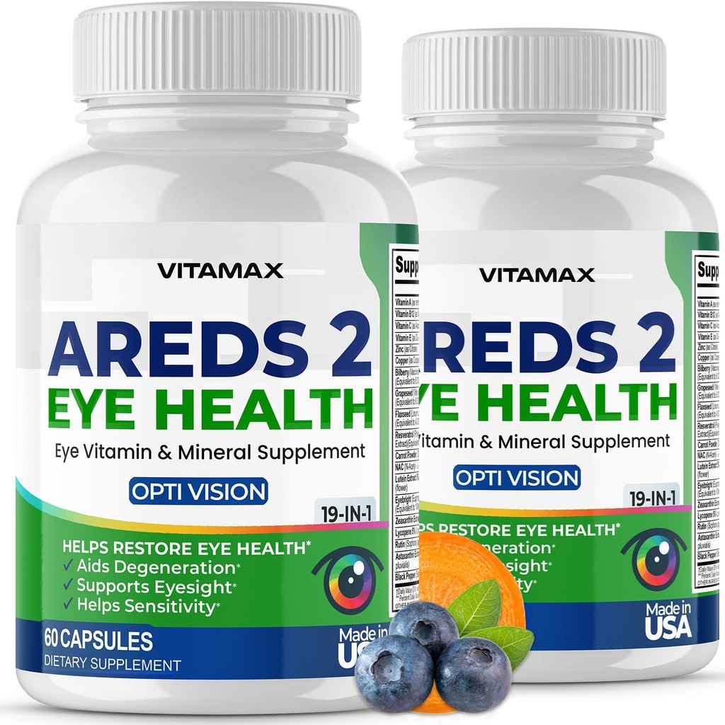 ARDES 2 Oogvitaminen - Luteïne, Zeaxanthine, Blauwe bosbes, Astaxanthine Mineral Vision Supplement - Ondersteunt Oogstam, Droge Ogen, Druk, en Vision Health - Made in USA - 120ct
