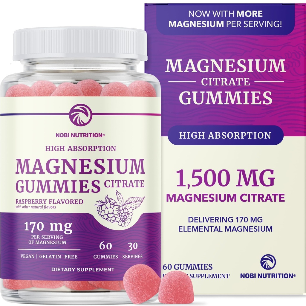 Magnesium Citrate Gummies Extra sterkte voor kalmte, ontspannen & spijsvertering .Hoge absorptie Magnesium Gummies voor volwassenen . . . Veganist, niet-GMO . . Raspberry Flavor Mag Gummy . . 60 Ct, 1 maand levering
