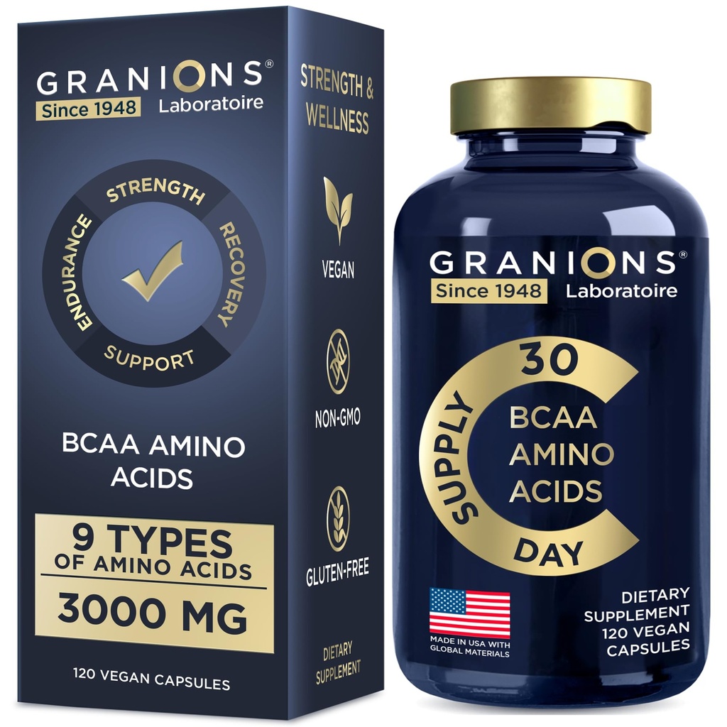 Essentiële Aminozuren Supplement voor mannen en vrouwen - Alle 9 BCAA's EAA-supplementen Formule - Leucine Aminozuur, Lysine, Tryptofaan, Advanced Amino Complex - 120 Vegan Capsules