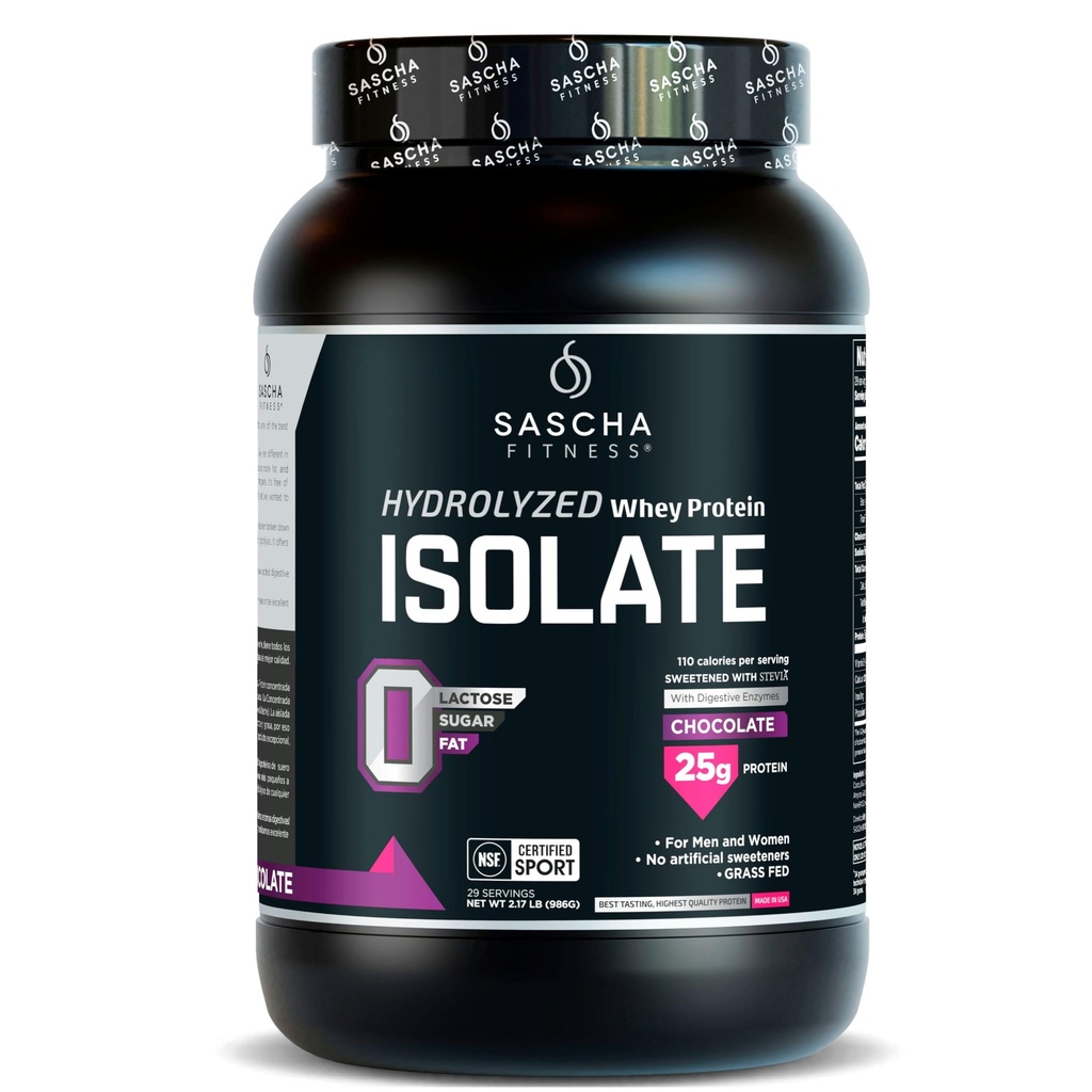 SASCHA FITNESS Gehydrolyseerde Wei Proteine Isolaat,100% Grass-Fed (2 Pond,Chocolaat)